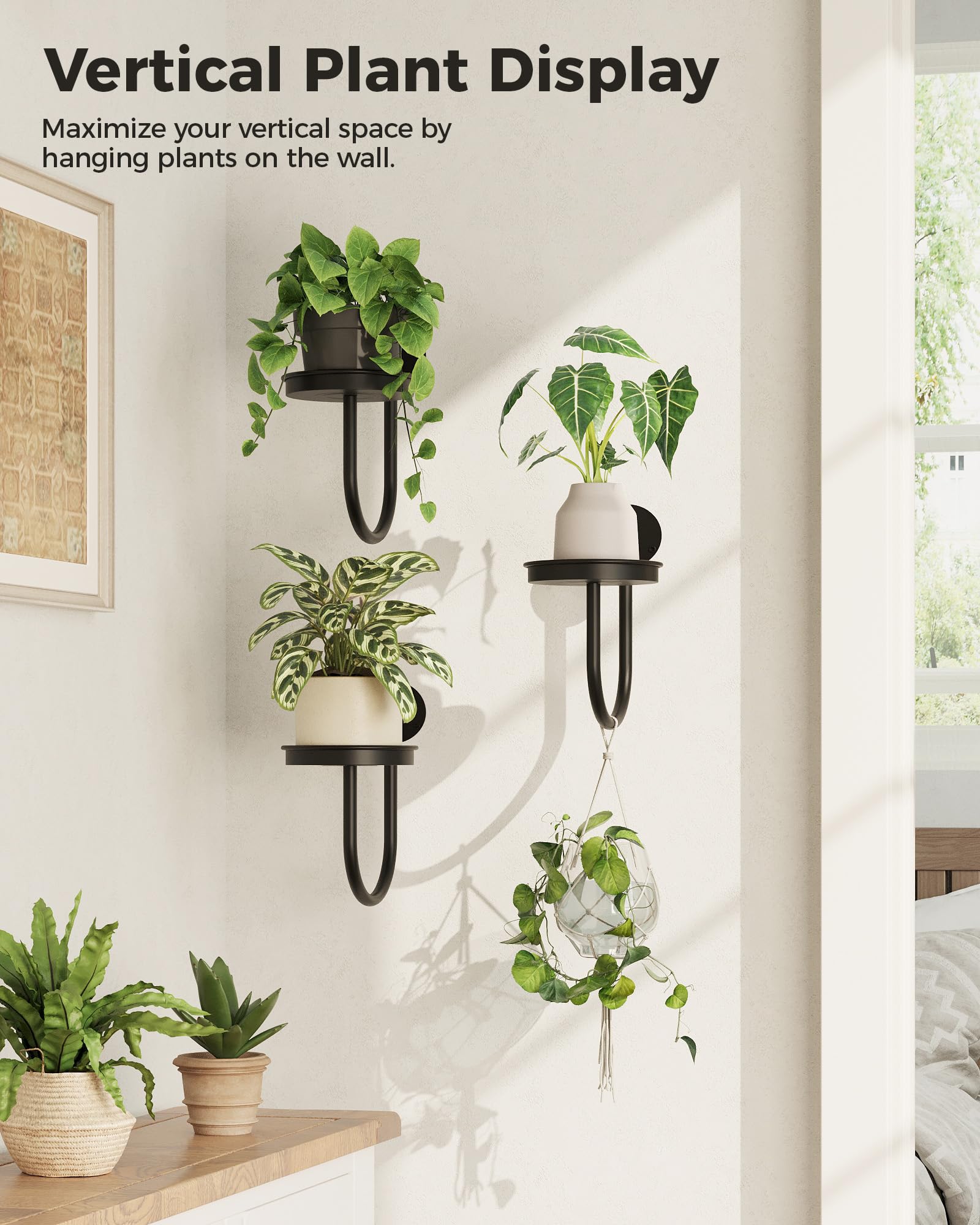 Bamworld Hanging Planters for Indoor Plants Wall Plant Holder Plant Hanger Indoor Wall Planters Window Plant Shelves Hanging Plant Holder Window Plant Hanger Plant Decor Black 3pcs