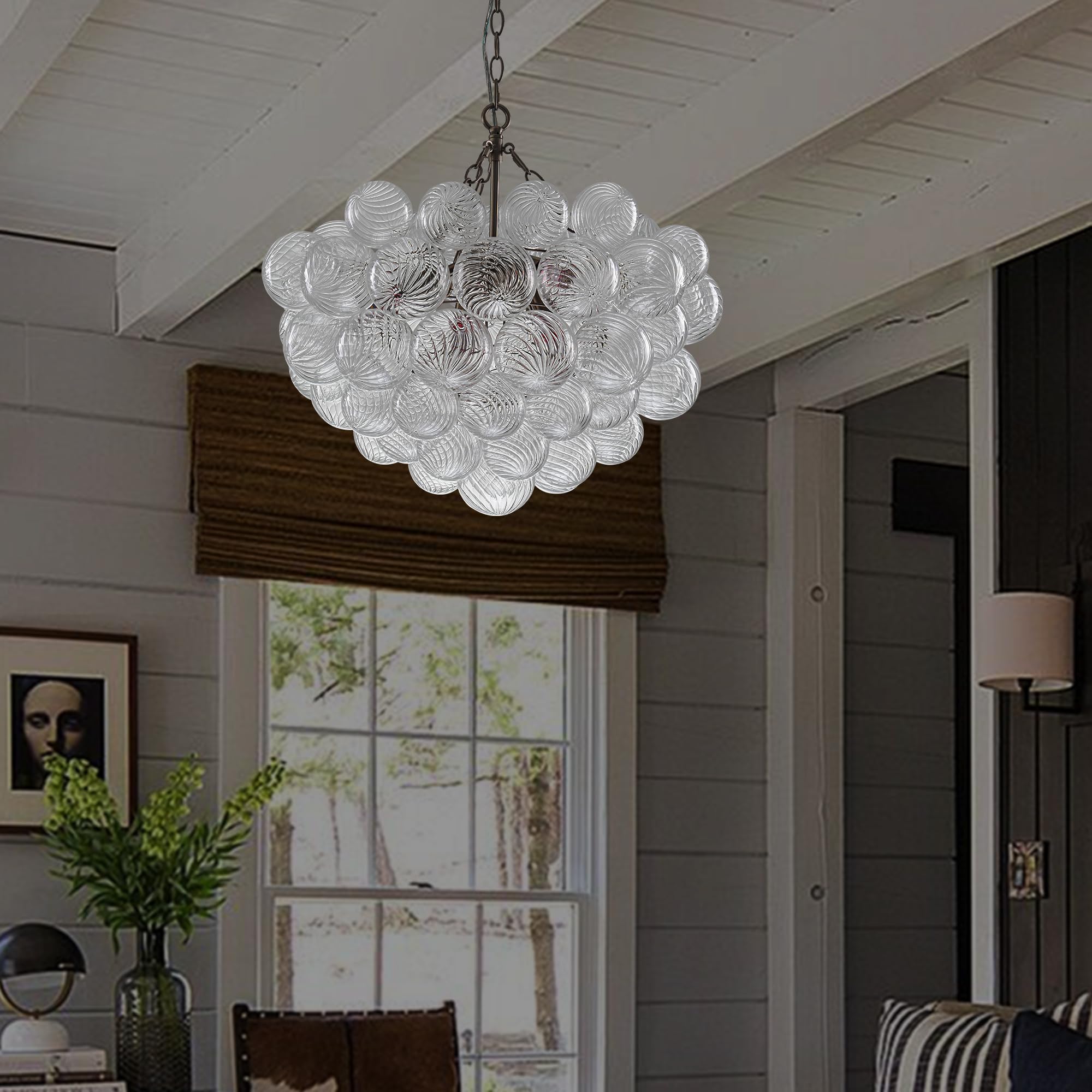 Longree Bubble Glass Ball Chandelier White 20" Dia Pendant Light | Swirled Glass Globe, for Dining Room Kitchen Bathroom Entry Bedroom