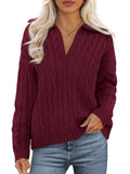 PRETTYGARDEN Spring Cable Knit Oversized Sweaters for Women 2026 Polo V Neck Long Sleeve Casual Chunky Sweater Pullover Tops