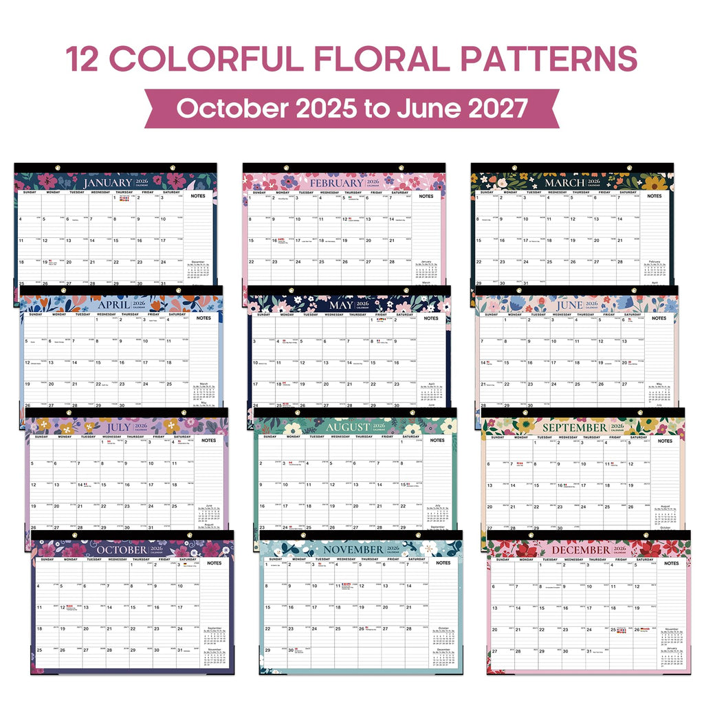 Desk Calendar 2026-2027, 21-Month Calendar Runs Until June 2027, Large 17" x 12" Monthly Desktop & Wall Calendar for Home & Office - Floral