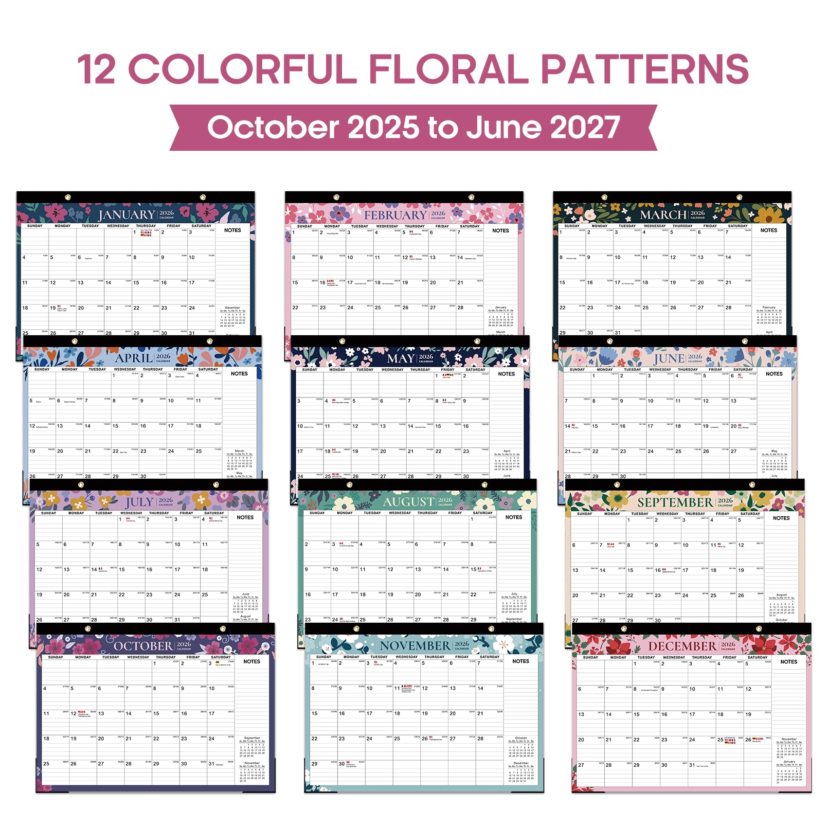 Desk Calendar 2026-2027, 21-Month Calendar Runs Until June 2027, Large 17" x 12" Monthly Desktop & Wall Calendar for Home & Office - Floral