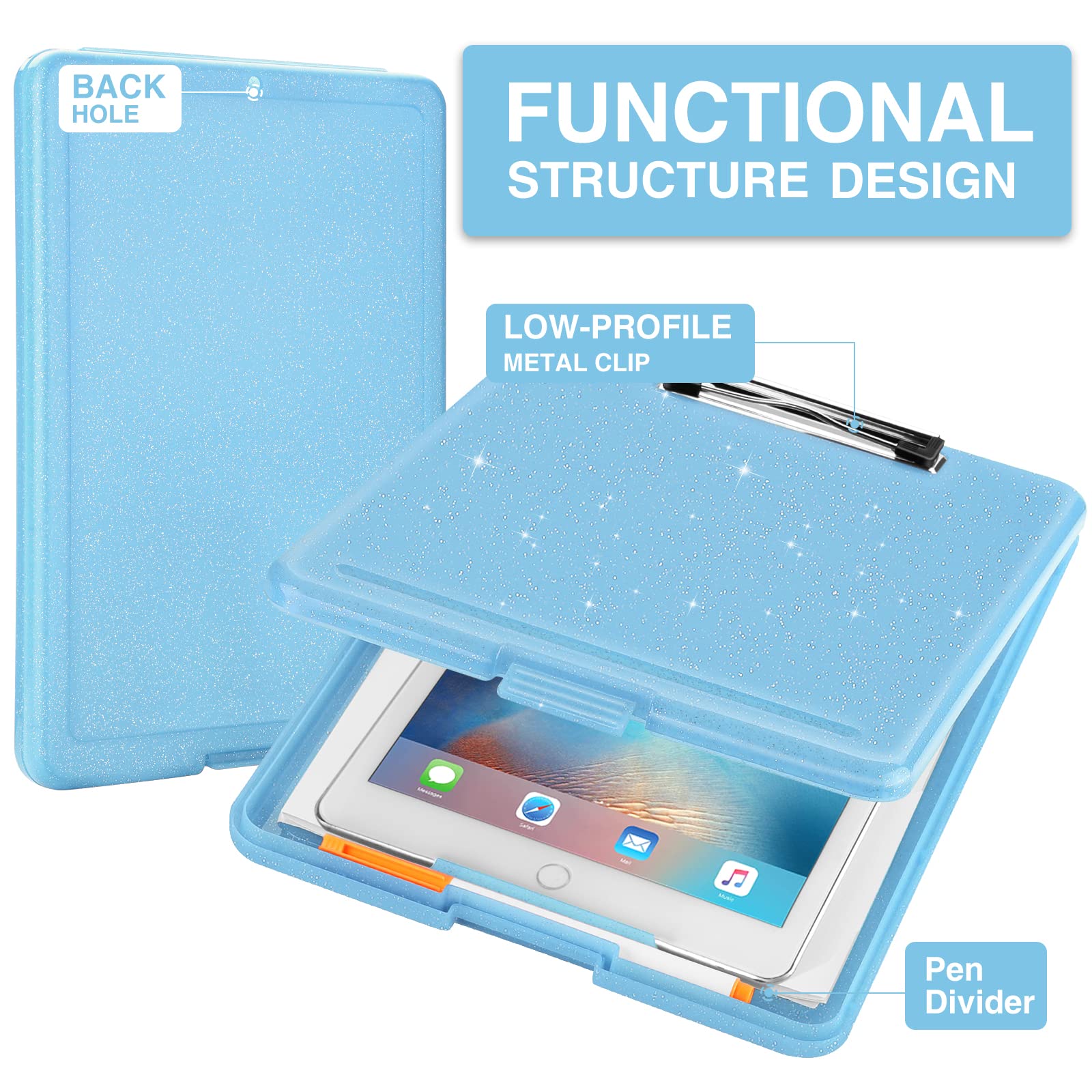 Sooez Clipboard with Storage, Plastic Storage Clipboards with Low Profile Clip, Nursing Clip Boards Foldable, Hanging Clipboard Case for Work, Teacher, Classroom Must Haves, Office School Supplies