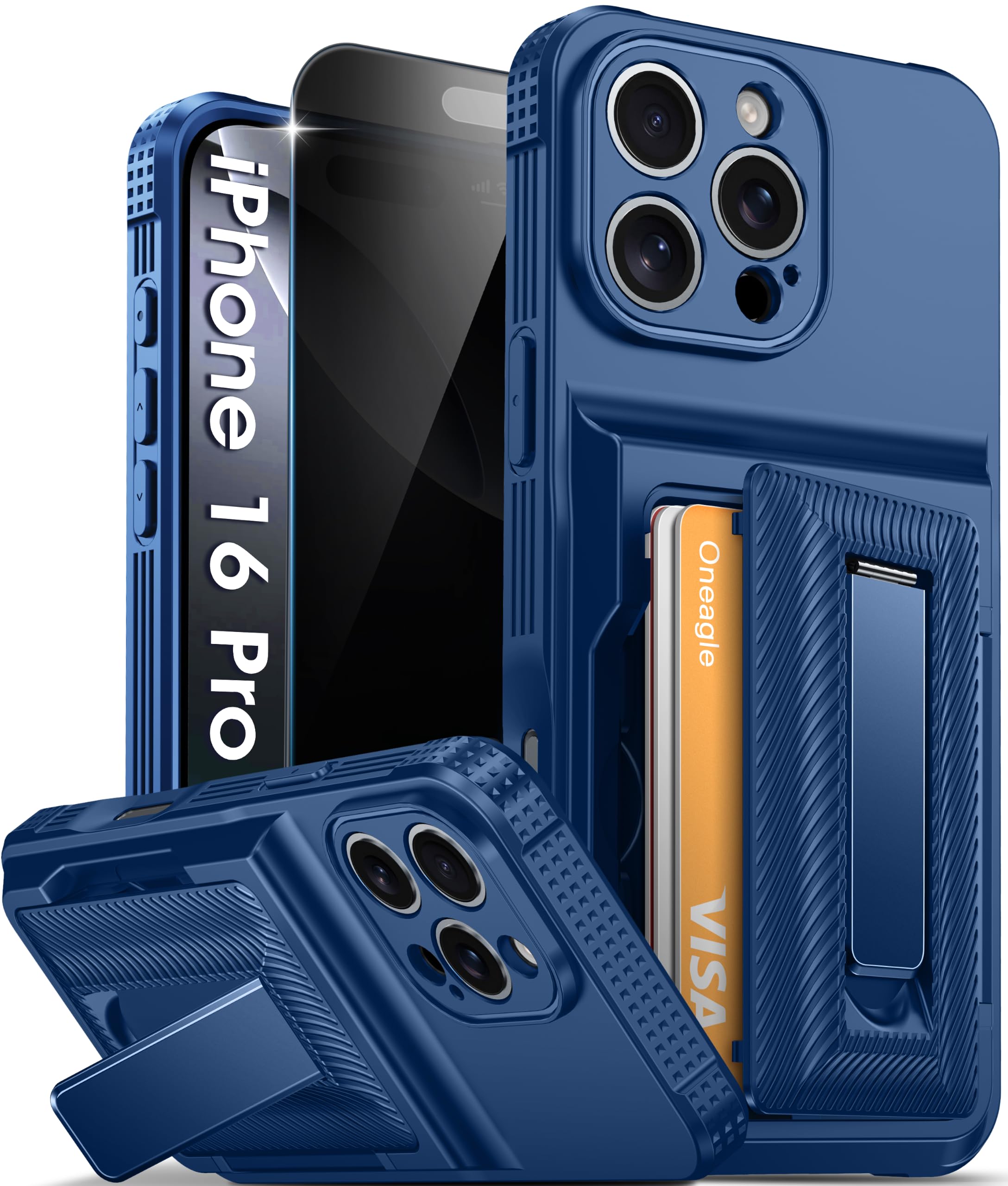 Oneagle Wallet for iPhone 16 Pro Max Case with Card Holder (4-5 Cards) [RFID Blocking] [Privacy Screen Protector] Full Camera Protection & Kickstand, 15FT Shockproof Phone Case for iPhone 16 Pro Max