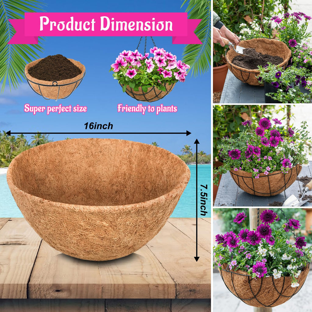 Riare 2 Pack 12 Inch Round Coco Liners Replacement, 100% Natural Coconut Coir Liners for Hanging Baskets, Garden Flower Vegetables Planter Pot, Window Box, Fence, Decks