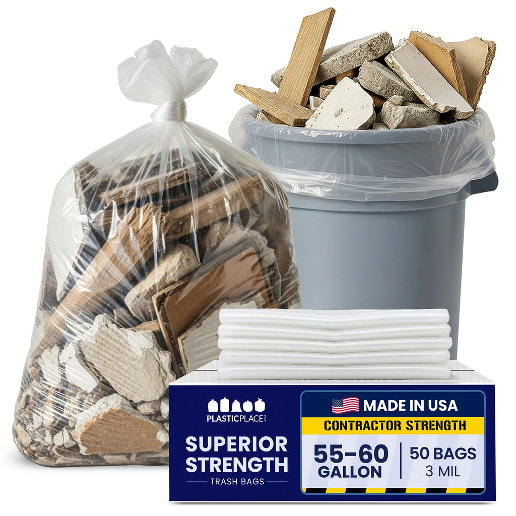 Plasticplace 64-65 Gallon Trash Can Liners for Toter │ 1.5 Mil │ Black Heavy Duty Garbage Bags │ 50” x 60” (25 Count)