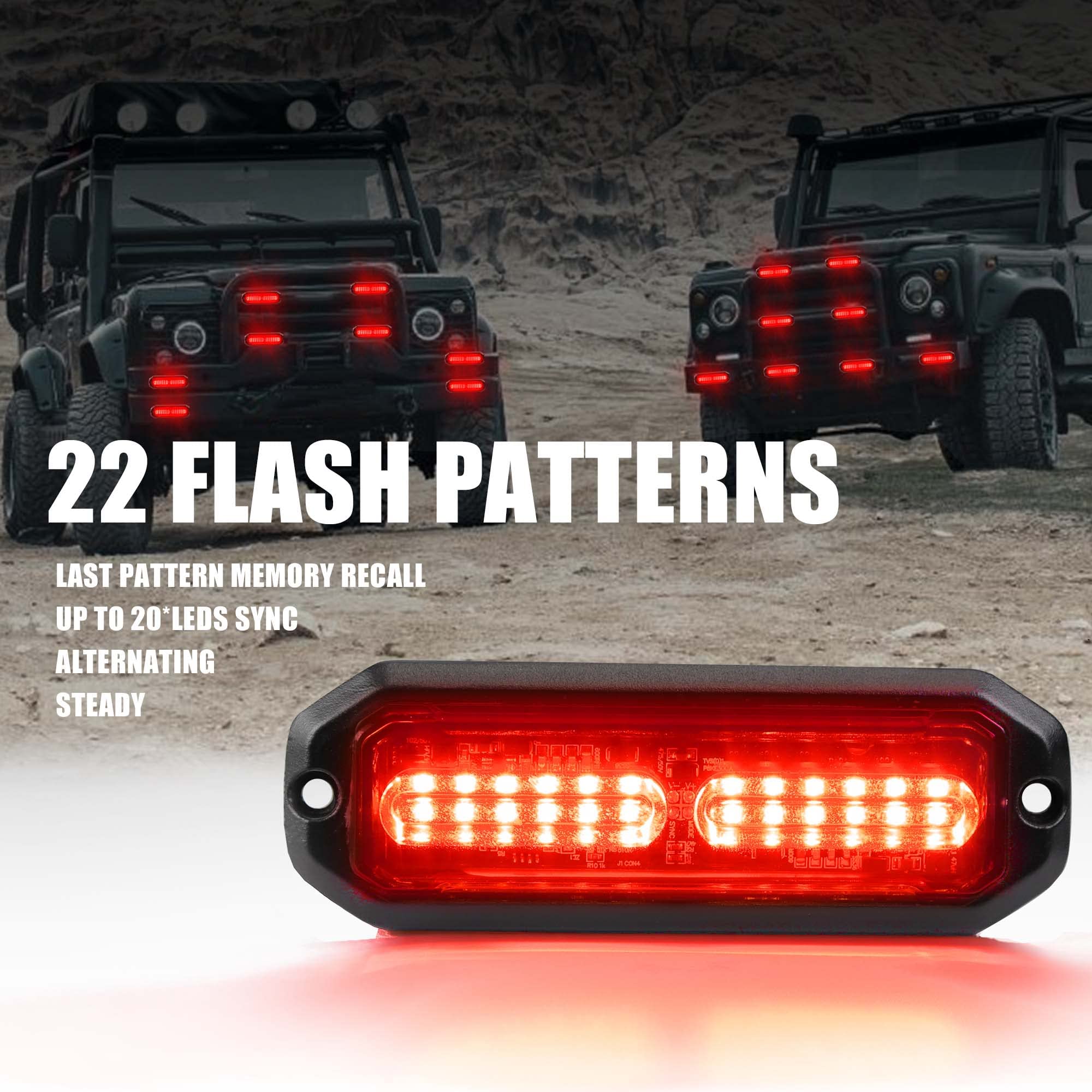 WINECO Amber led strobe lights for trucks 8pcs 12-LED Surface Mount Flashing Strobe Lights kit for Trucks Car Vehicles LED Mini Grille Grill Strobe Light Head Emergency Hazard Warning lights