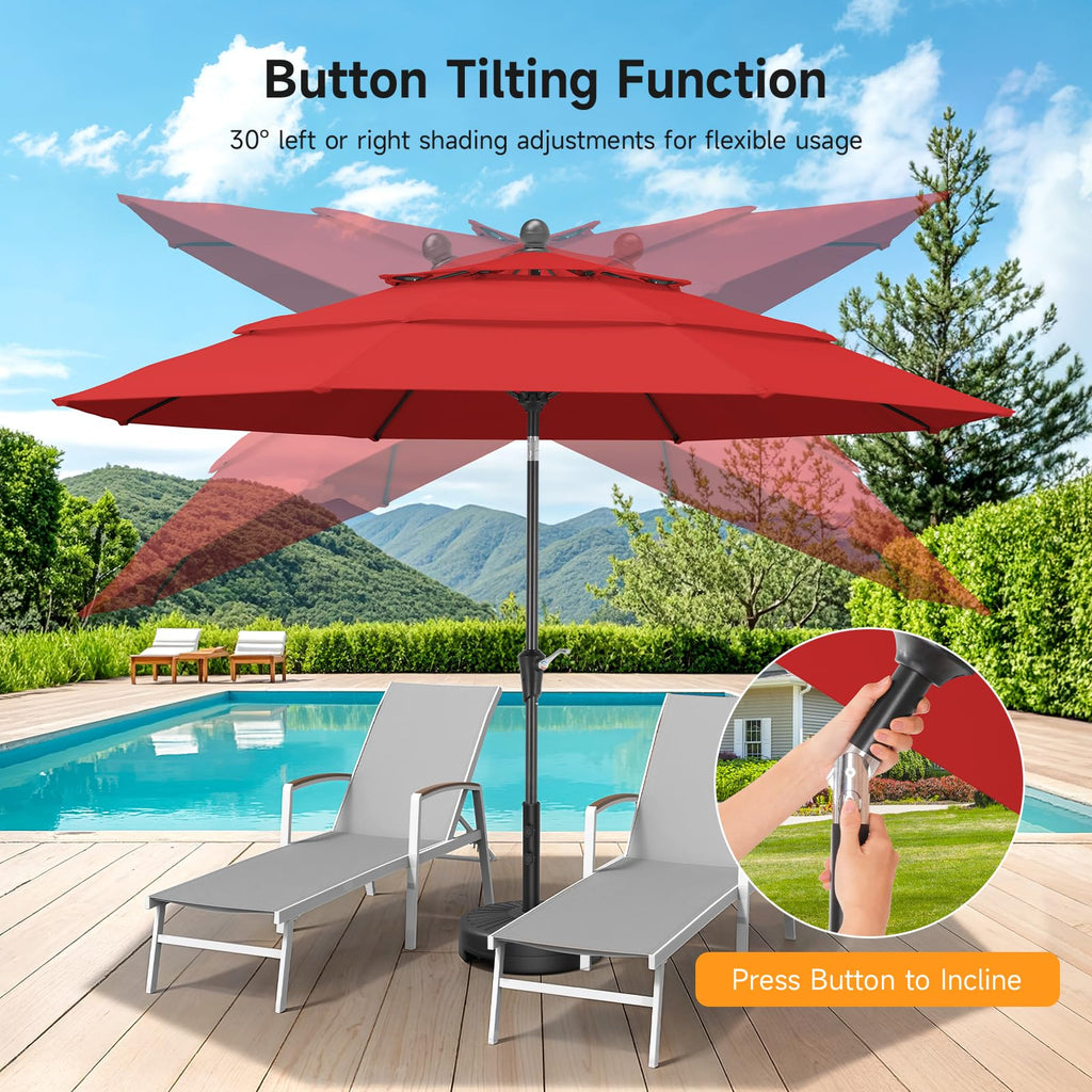 ONBRILL 10 FT Patio Umbrella, 3 Tier Outdoor Table Umbrella with 8 Sturdy Glass Fiber Ribs and Push Button Tilt, Outdoor Patio Umbrellas for Market Pool Garden Backyard, 1.5" Pole, Blue (No Base)