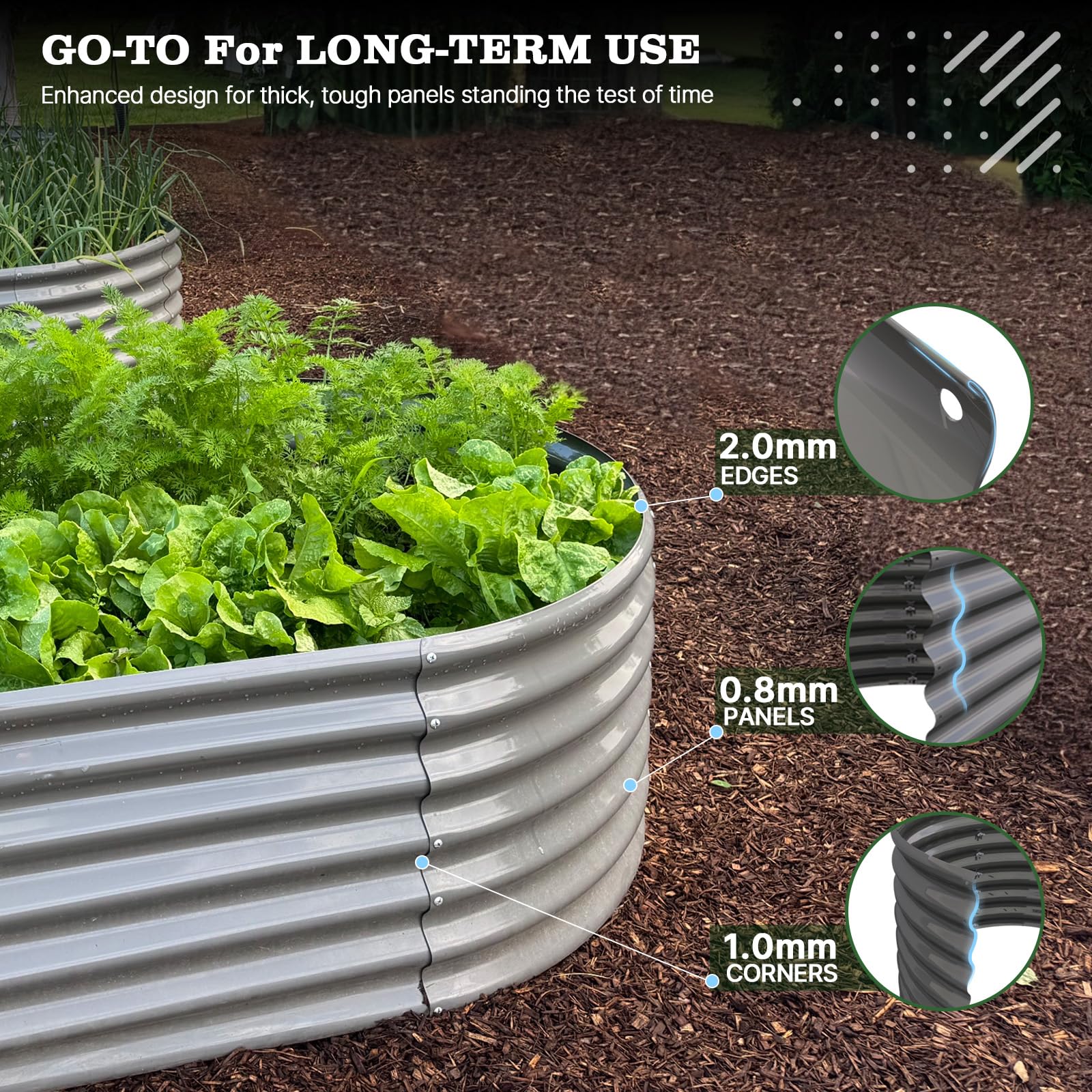 A ANLEOLIFE 2-Pack 3ft x 24” Tall Galvanized Raised Garden Beds Outdoor, Round Metal Planter Box for Planting Vegetables Flowers Herb, Anti-Rust & Easy-Setup, Quartz Grey