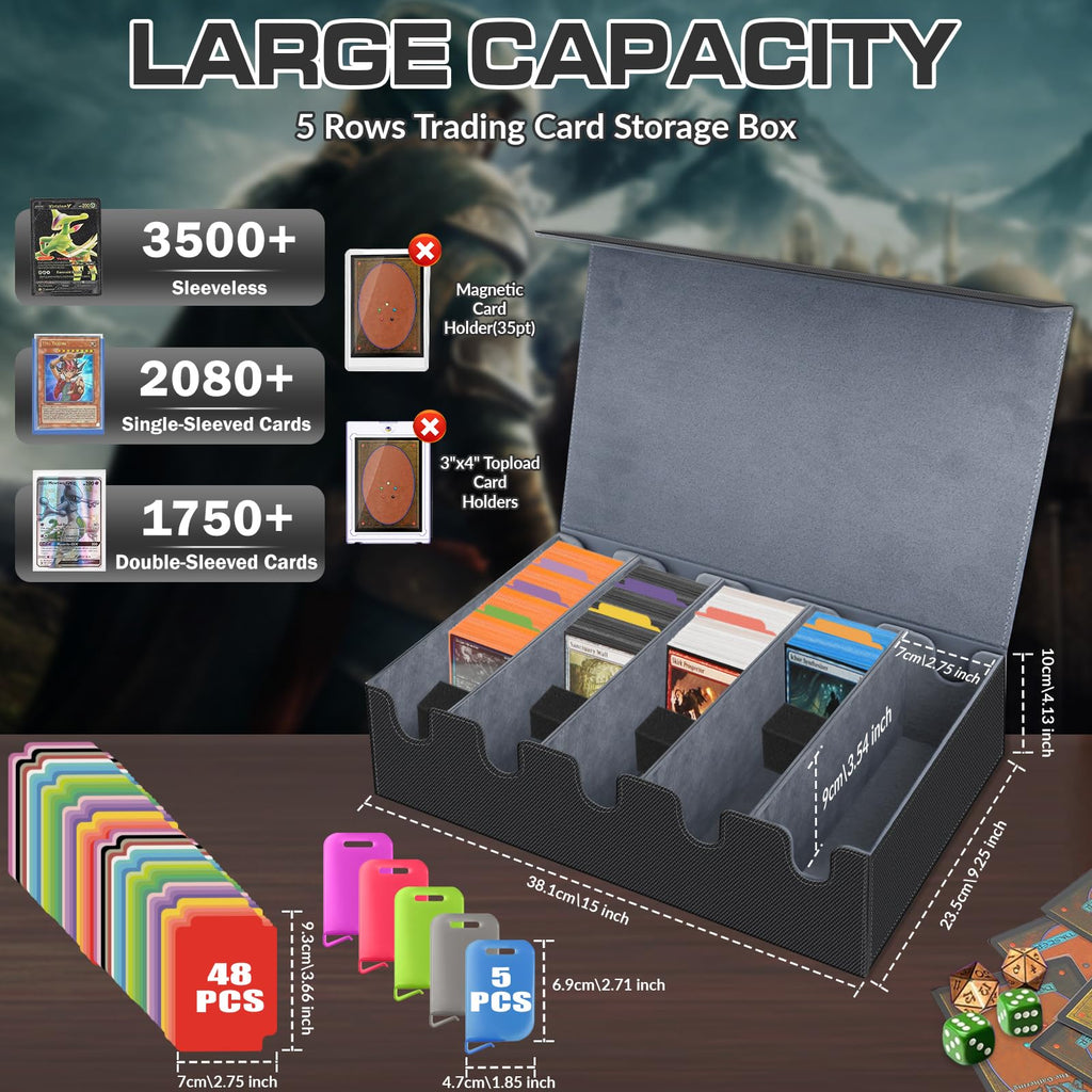AOBOPLE Trading Card Storage Box,3200+ Card Box Storage with 24 Dividers and 4 Foam Supporters PU Leather Magnetic Cards Deck Case for MTG TCG Magic and Sport Cards,Great Gift for Card Collectors