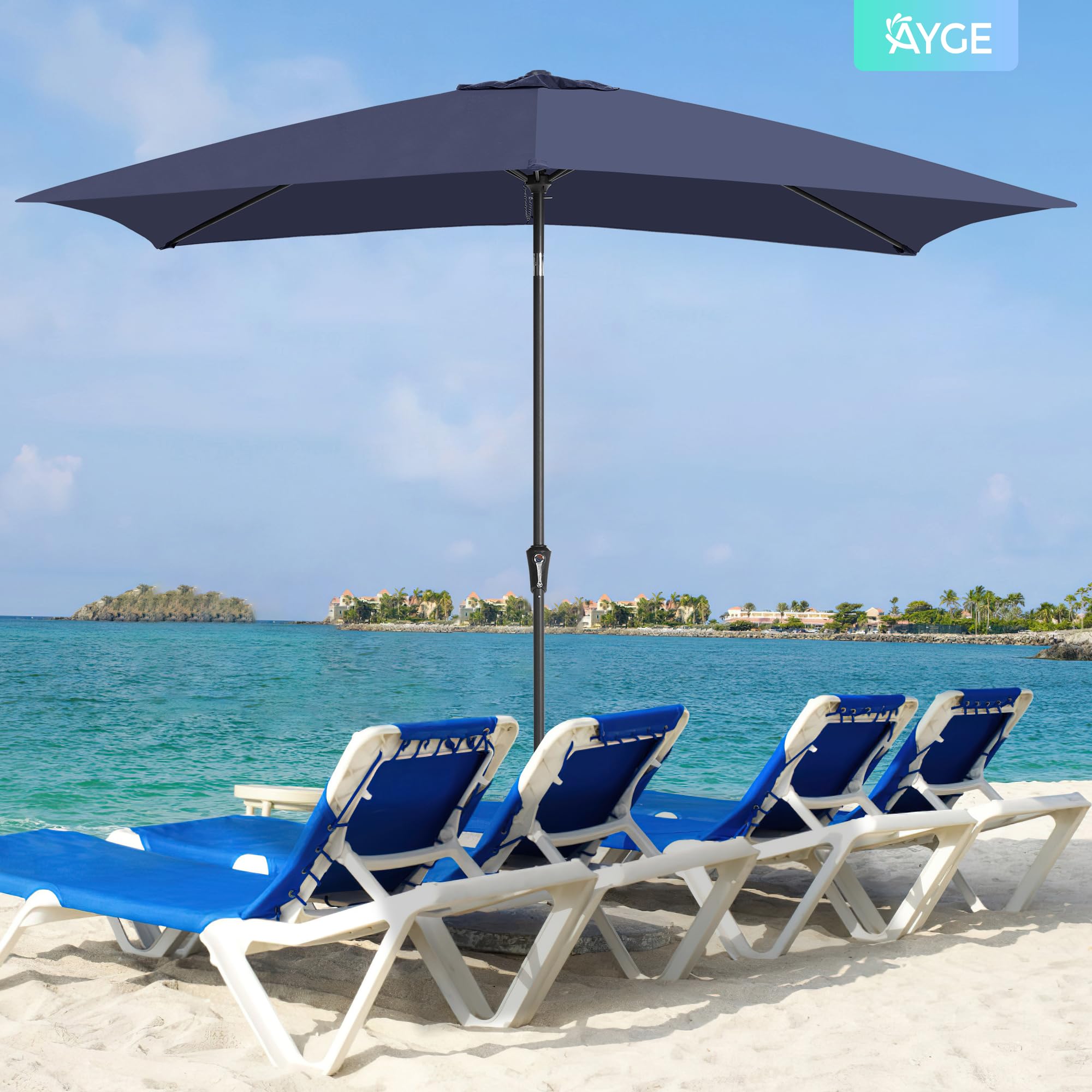 Ayge 6.5x10FT Rectangular Patio Umbrella Outdoor Table Umbrella w/Push Button Tilt & Crank Rectangle Market Umbrella UV Protection for Garden,Deck,Lawn,Yard & Pool,Beige