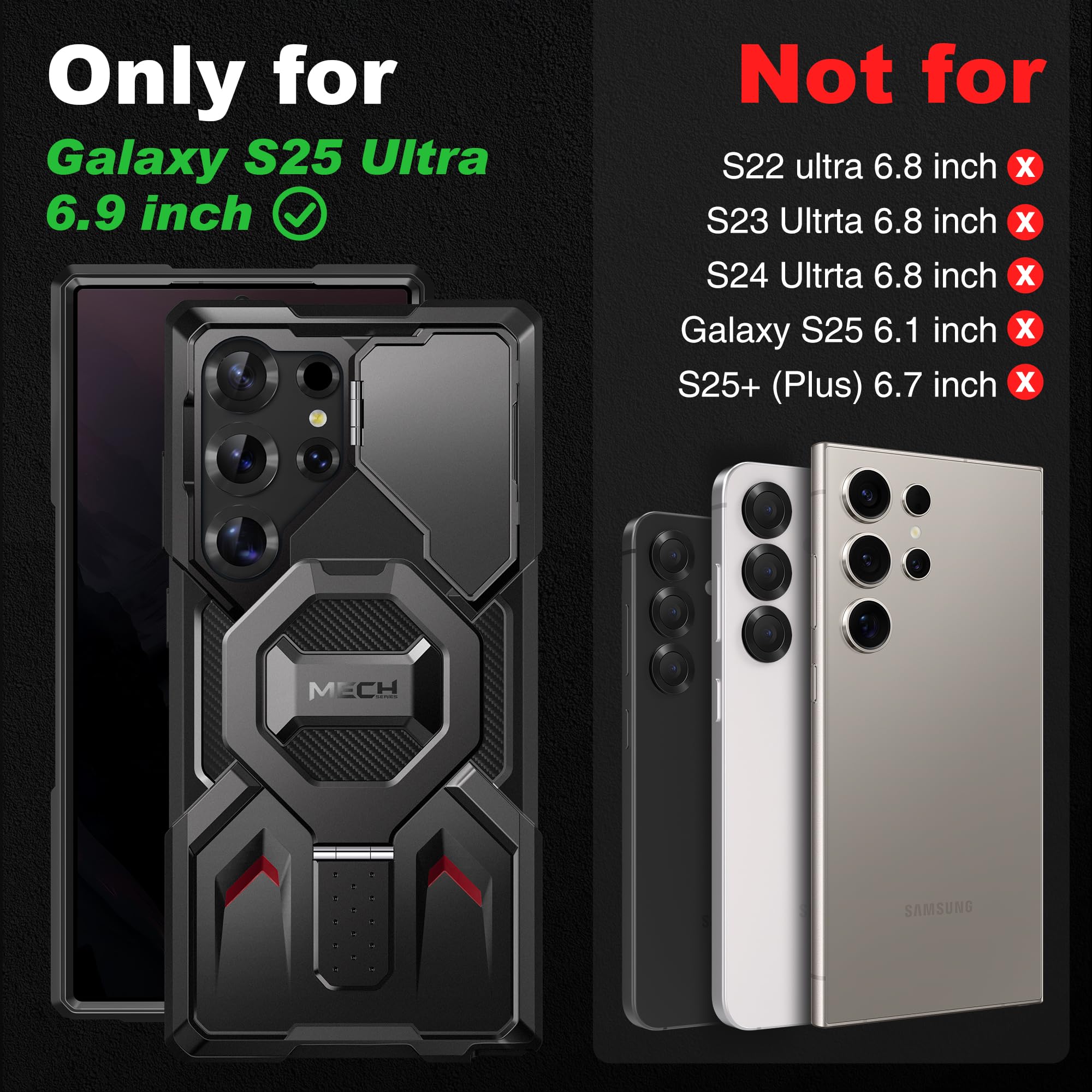TONGATE Magnetic Stand for Samsung Galaxy S25 Ultra Case with Privacy Screen Protector, [Compatible with Magsafe] [Military Drop Protection] S25 Ultra Case with Camera Cover & Belt Clip, Black 6.9"