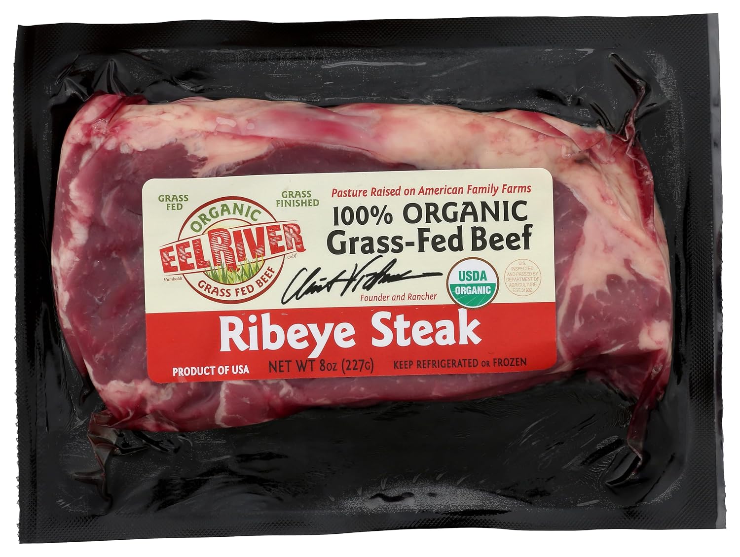 Eel River, Organic Grass-Fed Boneless Ribeye Steak, 8 oz