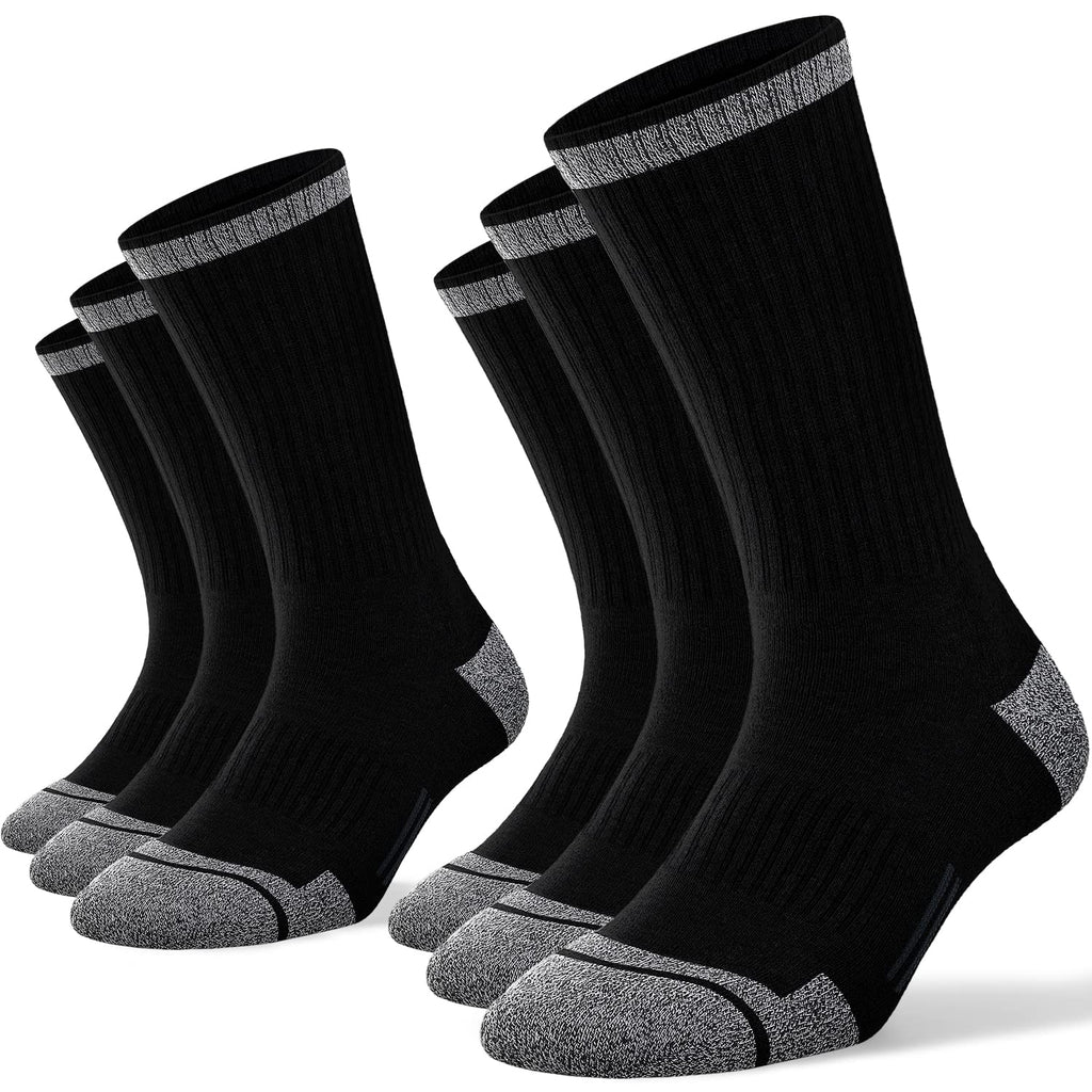 FITRELL 6 Pack Men's Athletic Moisture Wicking Crew Socks Cushioned Sport Running Work Boot Socks Size 9-12/12-15