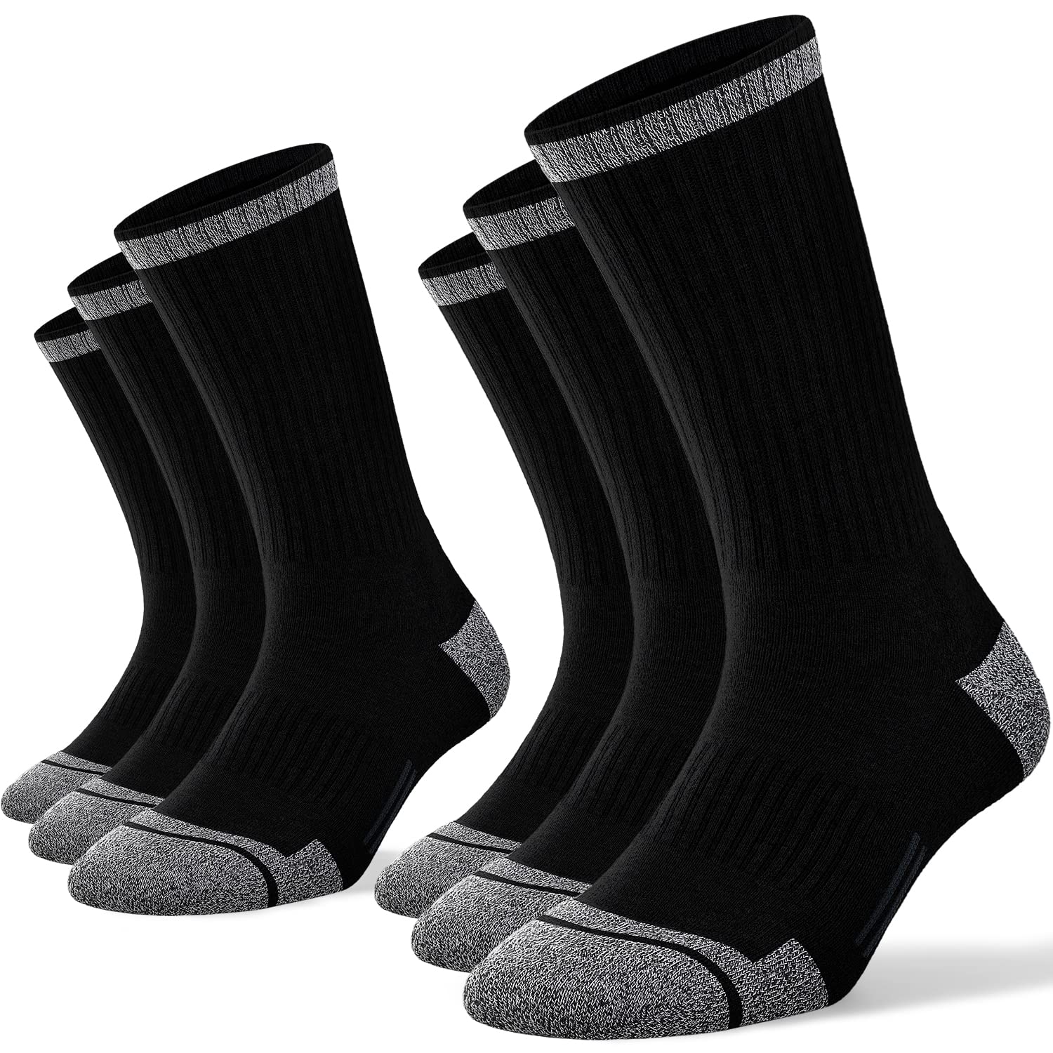 FITRELL 6 Pack Men's Athletic Moisture Wicking Crew Socks Cushioned Sport Running Work Boot Socks Size 9-12/12-15