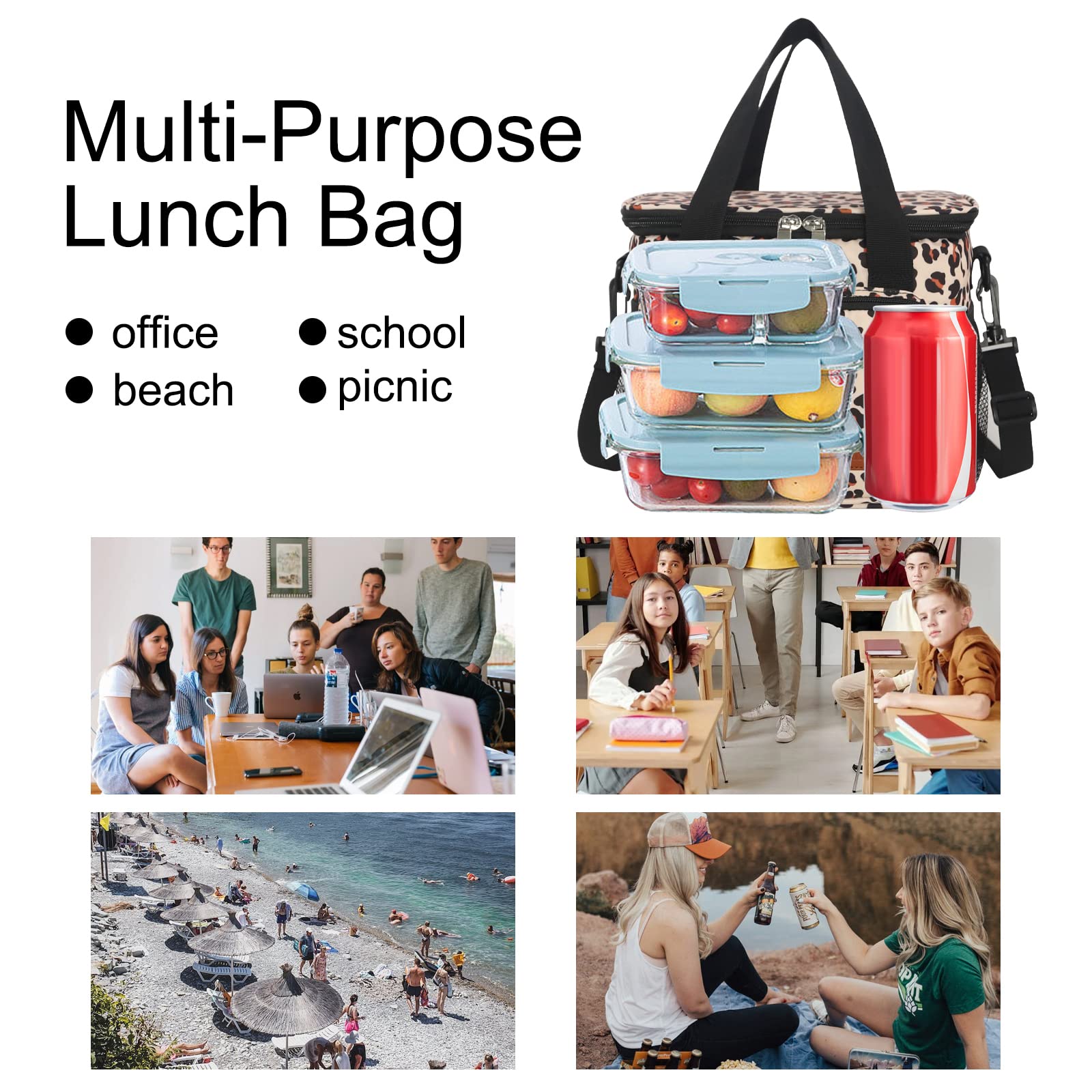 Femuar Lunch Bags for Women/Men, Insulated Lunch Bag for Work Office Picnic - Large Lunch Cooler Bag Leakproof Lunch Box with Adjustable Shoulder Strap for Adults - Grey (15L)