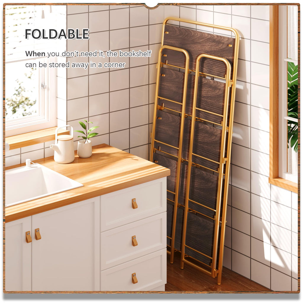 4NM No Assembly Folding Bookshelf, 3 Tiers Collapsible Book Shelves Open Industrial Foldable Storage Bookcase Shelf for Bedroom, Living Room, Home Office - Natural and White