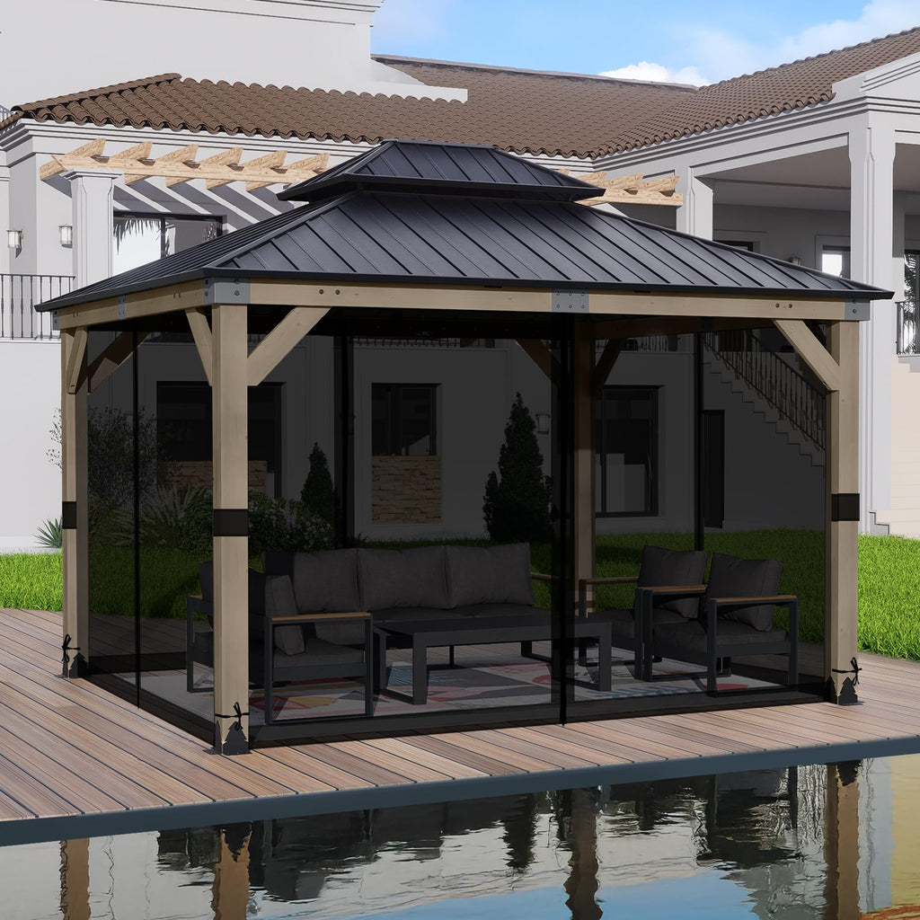 BPS 10' x 10' Gazebo Universal Mosquito Netting Screen Replacement, 4-Panel Mesh Screen Walls with Double Zippers for Outdoor Patio, Khaki (Mosquito Net Only)