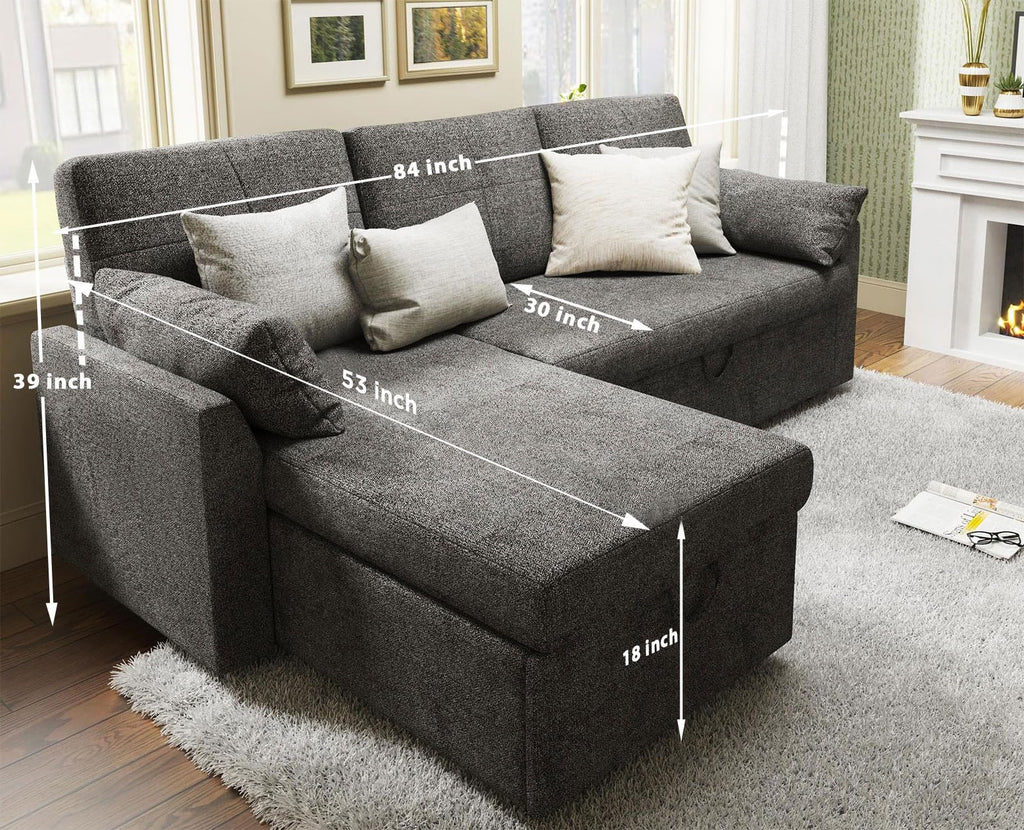PaPaJet Sofa Bed, Sleeper Sofa with Storage Chaise, L Shaped Sofa with Pull Out Bed, Oversized Sofas for Living Room, Beige