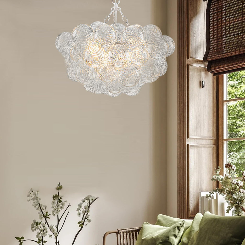 Longree Bubble Glass Ball Chandelier White 20" Dia Pendant Light | Swirled Glass Globe, for Dining Room Kitchen Bathroom Entry Bedroom
