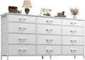 Romorgniz 55" Long Dresser for Bedroom with 12 Fabric Drawers, TV Stand for 60 inch TV Dressers & Chests of Drawers Large Organizer, Living Room, Metal Frame, Wood Top, White