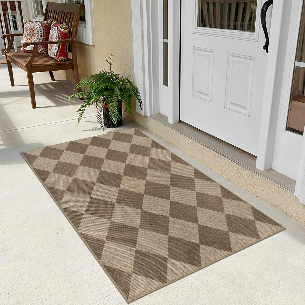 Rugalia Easy Jute Checkered Entryway Rug, 2x3 Black Modern Indoor Outdoor Doormat, Washable Non-Slip Neutral Small Kitchen Rug Farmhouse Diamond Throw Rugs for Entrance Bedroom Bathroom