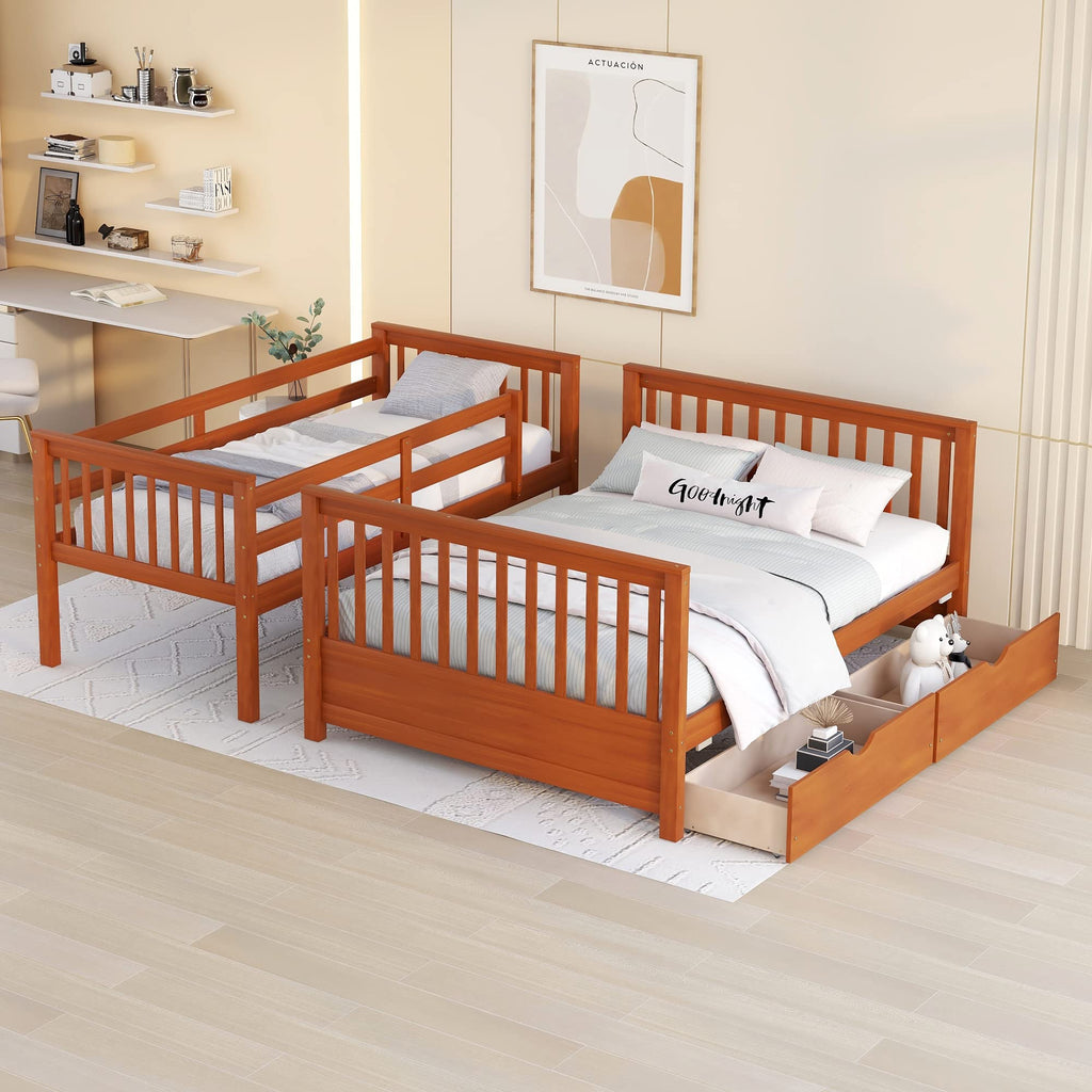 Merax Wood Bunk Bed with Two Drawers,Convertible Wood Bunk Bed with Ladders and Two Storage Drawers,Solid Wood Detachable Bed Frame with Ladders, Twin Over Full Size, Espresso