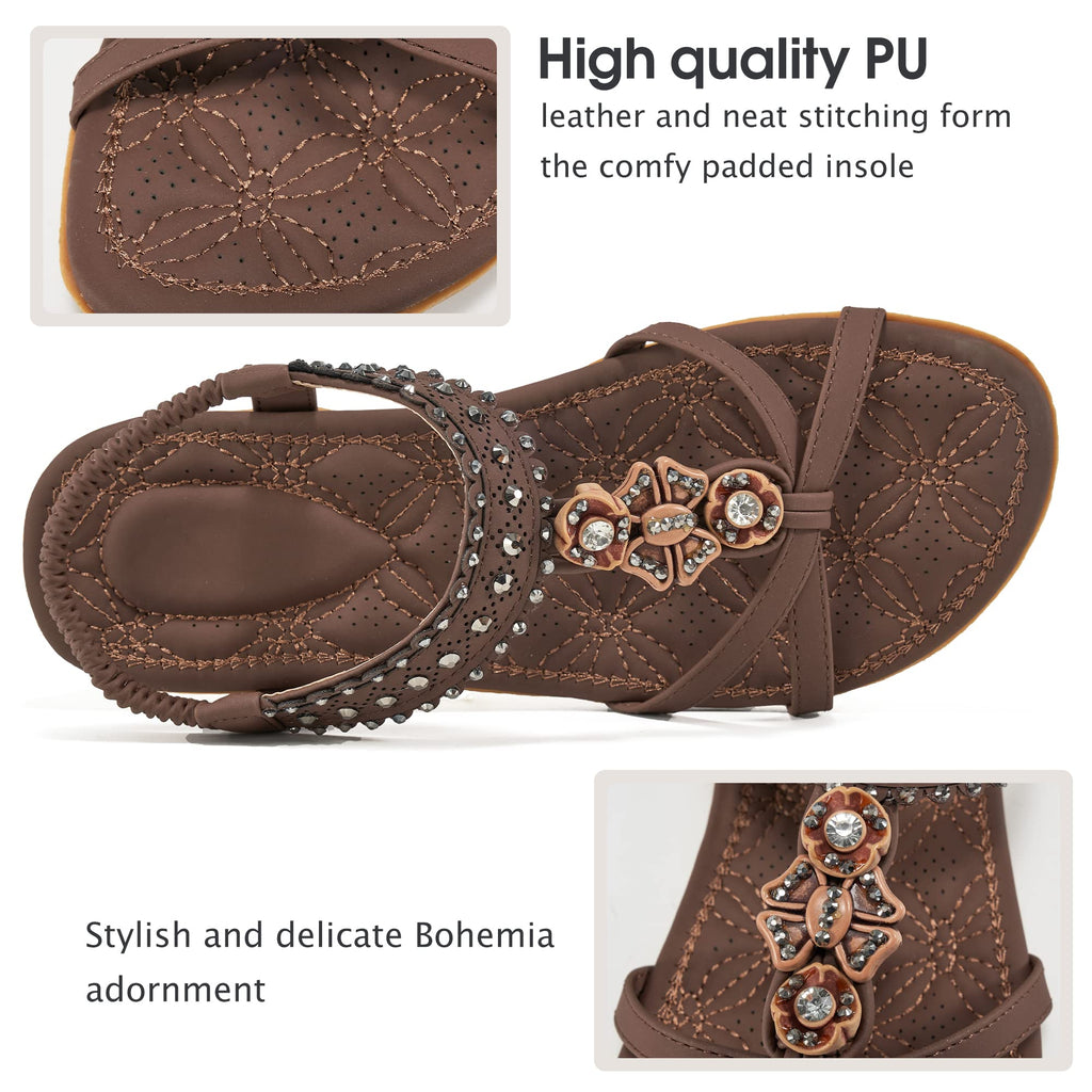Alicegana Womens Sandals Shoes Comfort Walking with Non Slip on Casual Summer 2026 Shoes Dress Ankle Elastic Jeweled Bohemian Flats Vacation Wedding