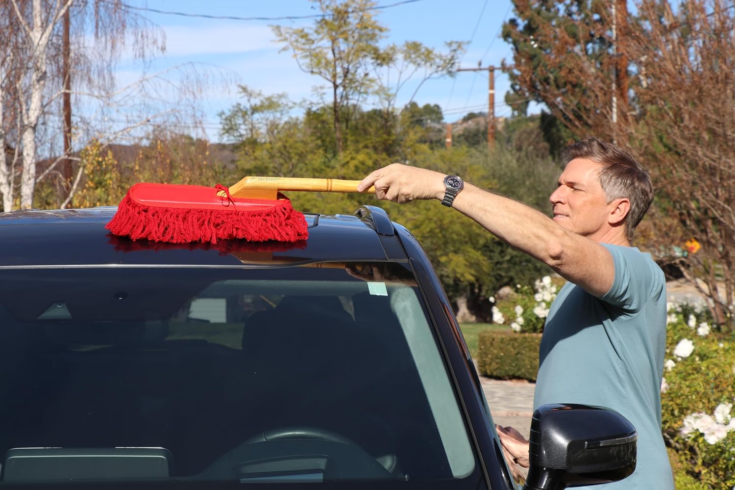 California Car Duster Heritage Edition Wood Handle and Cotton Mop 86242, Red