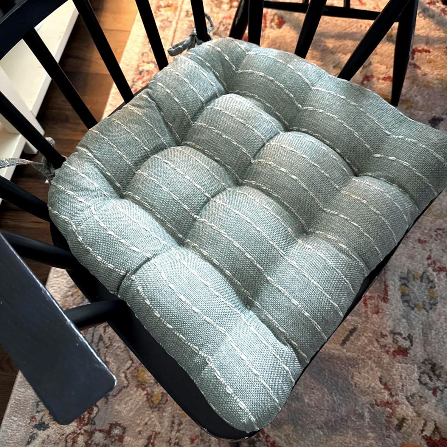 Barnett Home Decor Avante Charcoal Dining Chair Cushions - 15 x 17 Size Small Chair Pad - Latex Foam Fill - Reversible - Made in USA (Dark Gray-Black Stripe/Small)