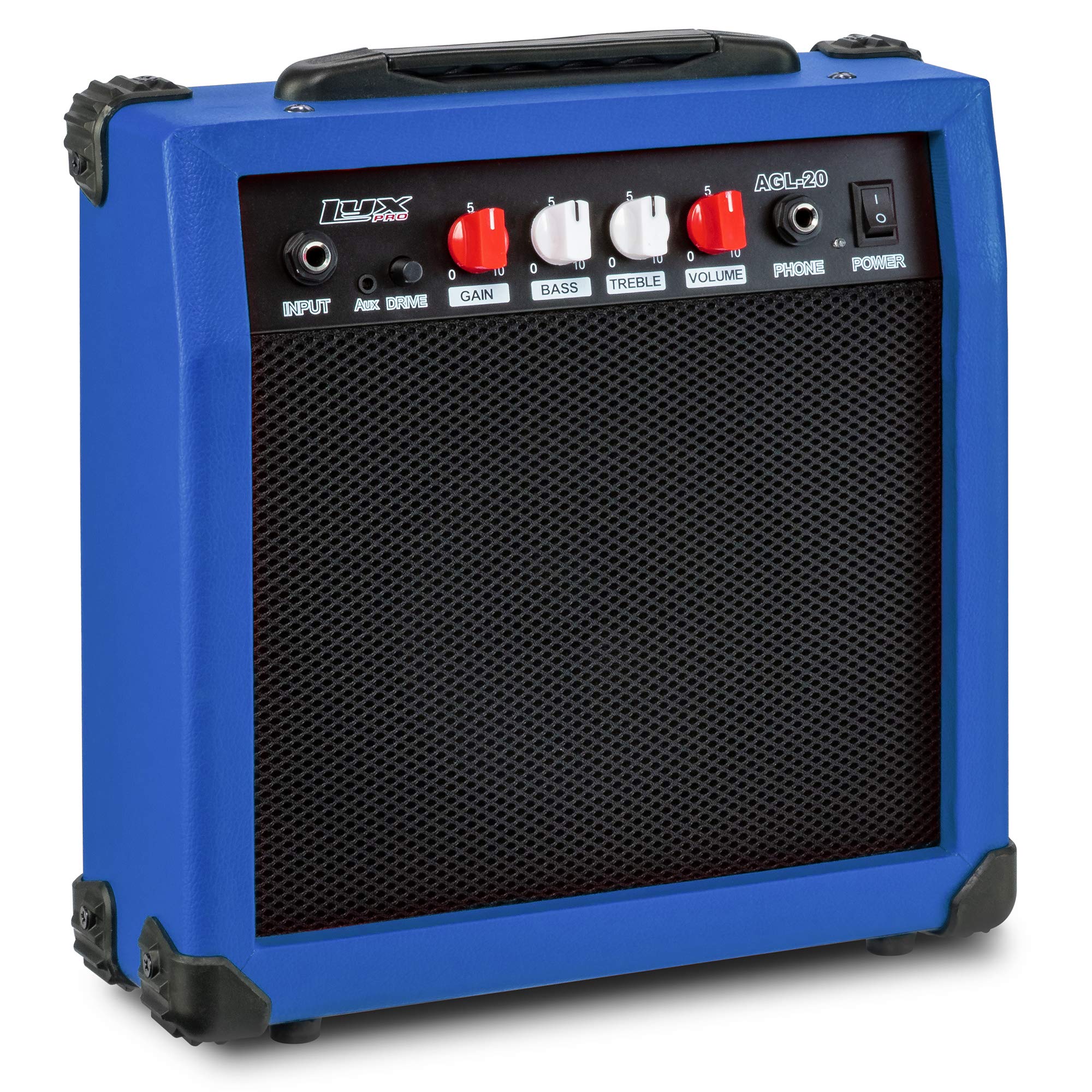 LyxPro Electric Guitar Amp 20 Watt Amplifier Built in Speaker Headphone Jack and Aux Input Includes Gain Bass Treble Volume and Grind - Black
