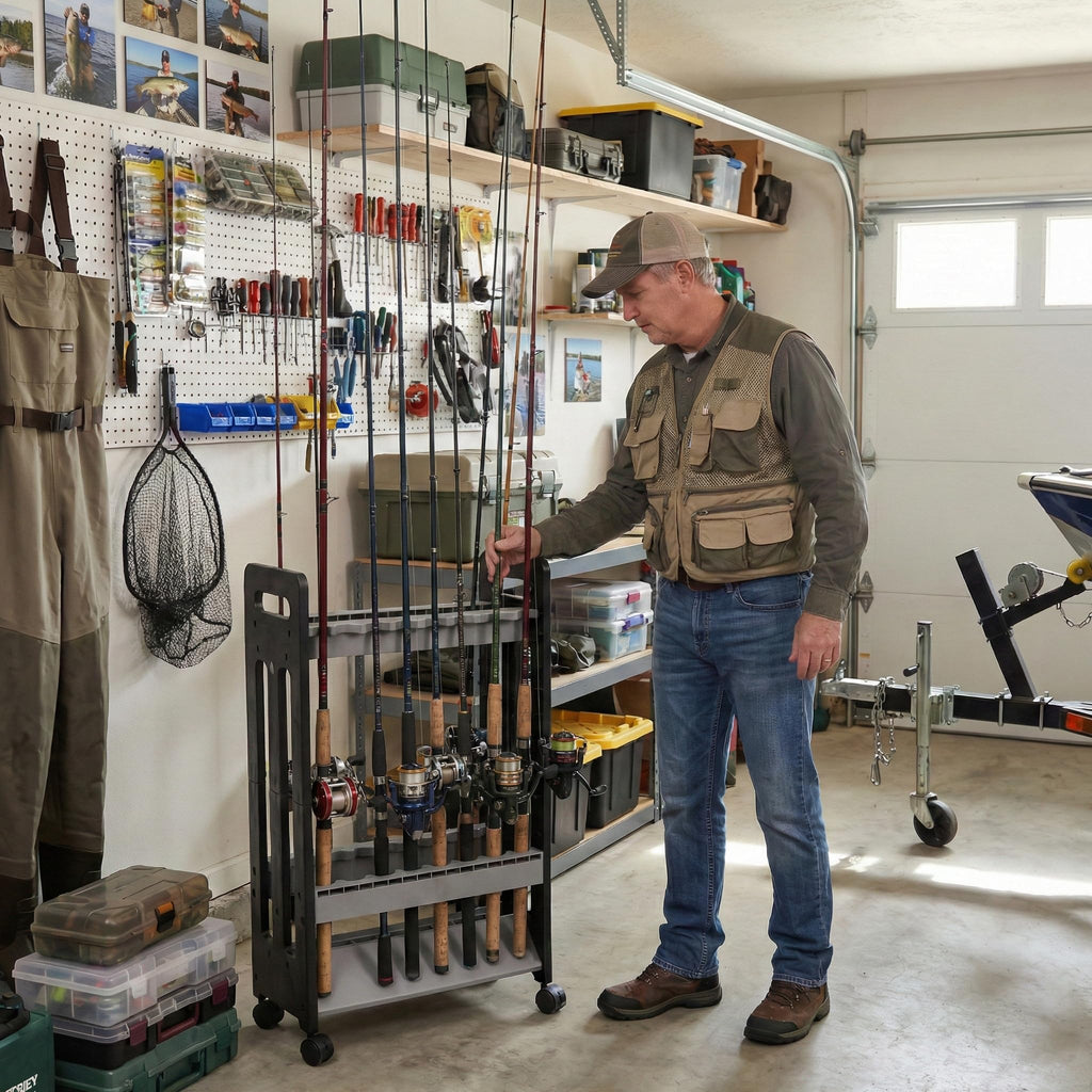 Fishing Rod Holder,Fishing Pole Holders for Garage,Rod Holder for 16 Rod and Reel Combos,Vertical Fishing Rod Rack Floor Storage,Fishing Gifts for Men (Gray)