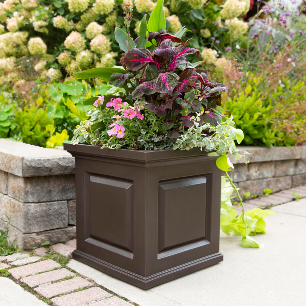 Mayne Nantucket 20-Inch Square Planter – Self-Watering, Weather-Resistant Planter for Flowers – Durable Outdoor Design for Patio, Porch, or Entryway