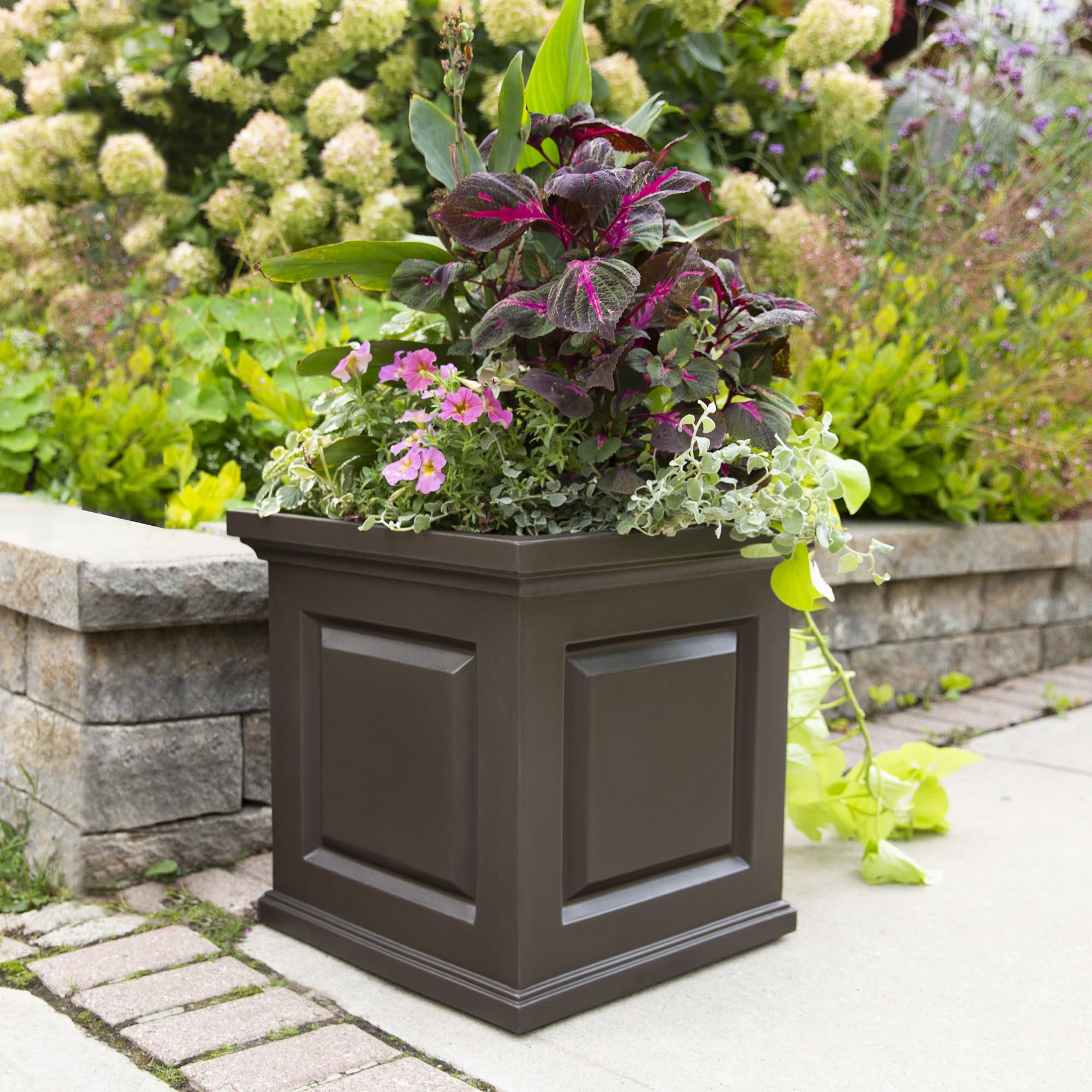 Mayne Nantucket 20-Inch Square Planter – Self-Watering, Weather-Resistant Planter for Flowers – Durable Outdoor Design for Patio, Porch, or Entryway