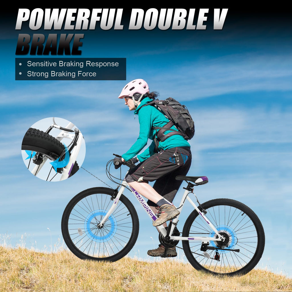 CamPingSurvivals 20/24/26 Inch Mountain Bike for Men/Women,Adult Bicycle | Professional 7or21 Speed Shifting, Dual Disc/V Brakes, Suspension Fork, Comfort Saddle, All-Terrain Tires & Pretty Look