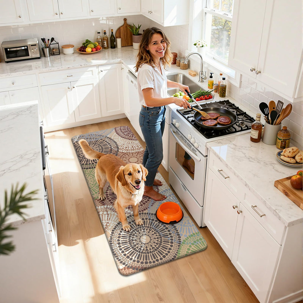 HEBE Anti Fatigue Kitchen Rugs Sets of 2, Non Slip Kitchen Mats for Floor, Waterproof Cushioned Comfort Standing Carpet for Kitchen Sink, Home Office, Laundry Room