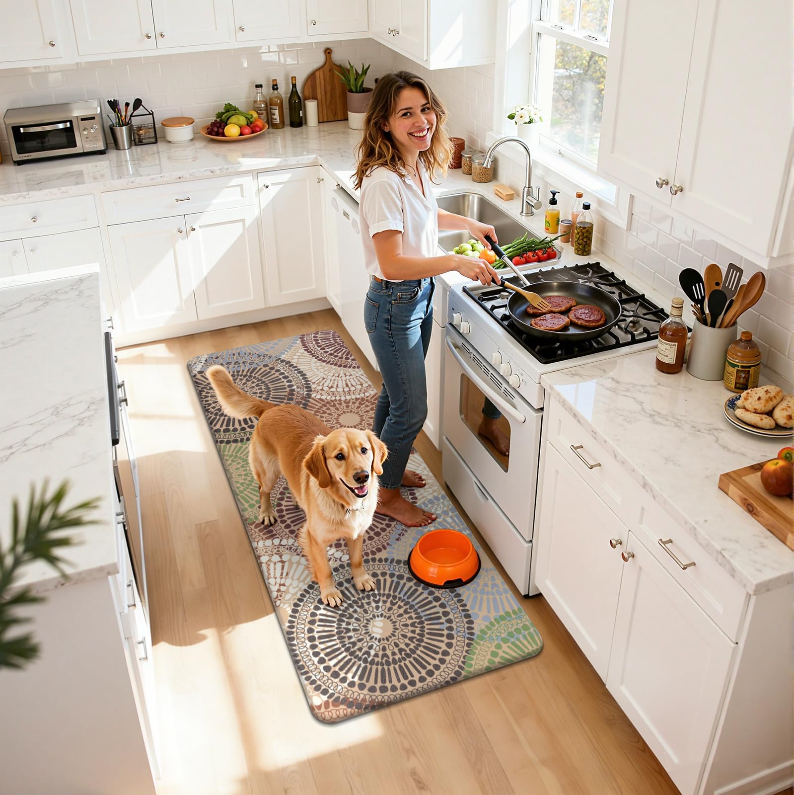 HEBE Anti Fatigue Kitchen Rugs Sets of 2, Non Slip Kitchen Mats for Floor, Waterproof Cushioned Comfort Standing Carpet for Kitchen Sink, Home Office, Laundry Room