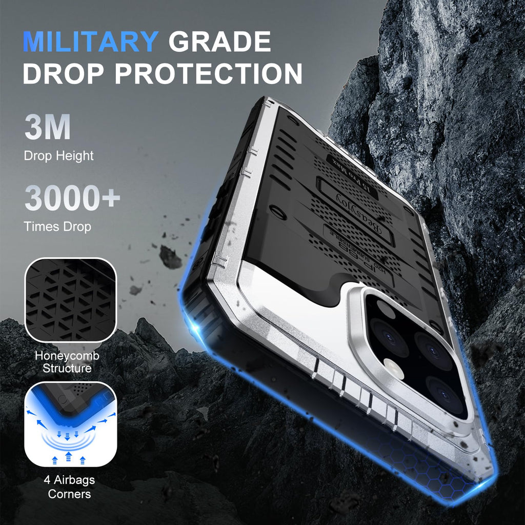 Beasyjoy for iPhone SE 2022/2020/ 8/7 Metal Case, Waterproof Heavy Duty Case with Screen Protector, Full Body Protection Military Grade Shockproof Defender Durable Sturdy Rugged Aluminum Cover, Black