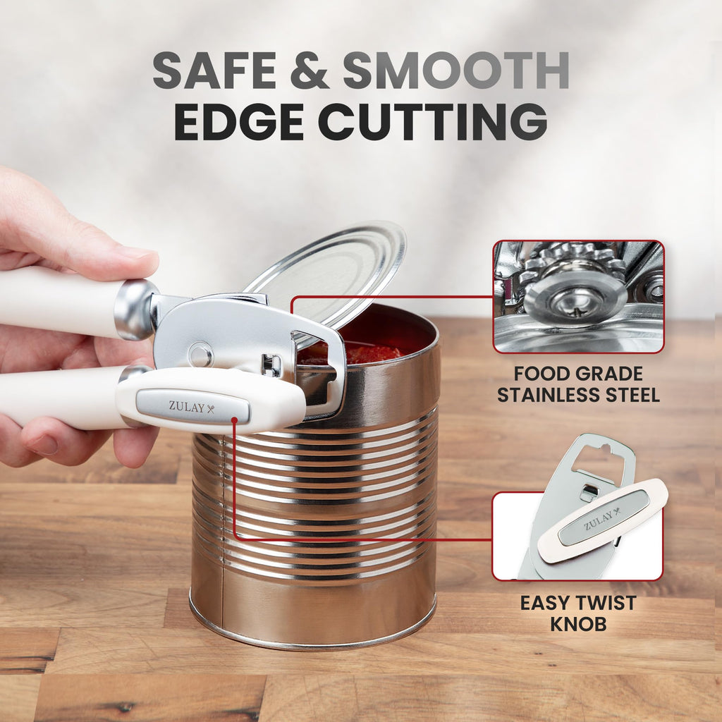 Zulay Kitchen Heavy Duty Stainless Steel Can Opener Manual with Bottle Opener - Rust Proof Manual Can Opener With Turn Knob & Comfy Soft Grip Handles - Airy Lilac