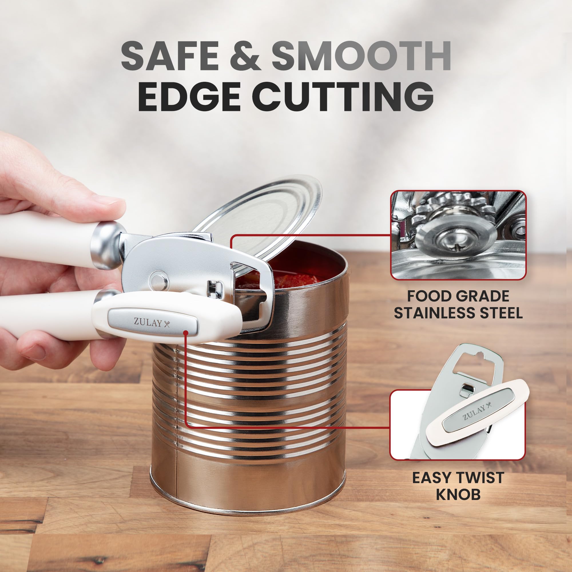 Zulay Kitchen Heavy Duty Stainless Steel Can Opener Manual with Bottle Opener - Rust Proof Manual Can Opener With Turn Knob & Comfy Soft Grip Handles - Airy Lilac