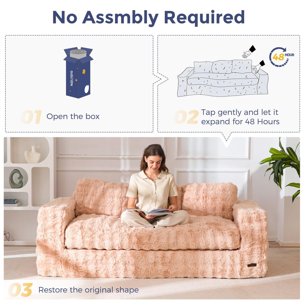 MAXYOYO 3 Seater Sofa Couch for Living Room, Tufted Boneless Couch Sofa Couch, Comfy Bubbled Bean Bag Chair for Apartment, No Assembly Needed, Beige