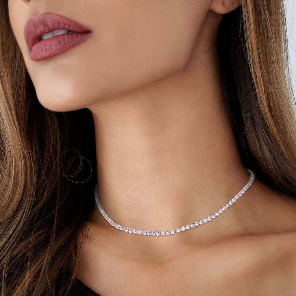 Robaice Tennis Necklace for Women, 14K Gold/Silver Plated Rhinestone Choker Necklace for Women, Dainty Cubic Zirconia Cut Faux Diamond Chain