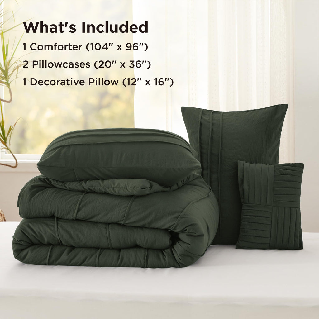 Bedsure Twin Comforter Set - 3 Pieces Pinch Pleat Bed Set, Beige Boho Bedding for All Season, 1 Soft Comforter, 1 Pillowcase, 1 Decorative Pillow