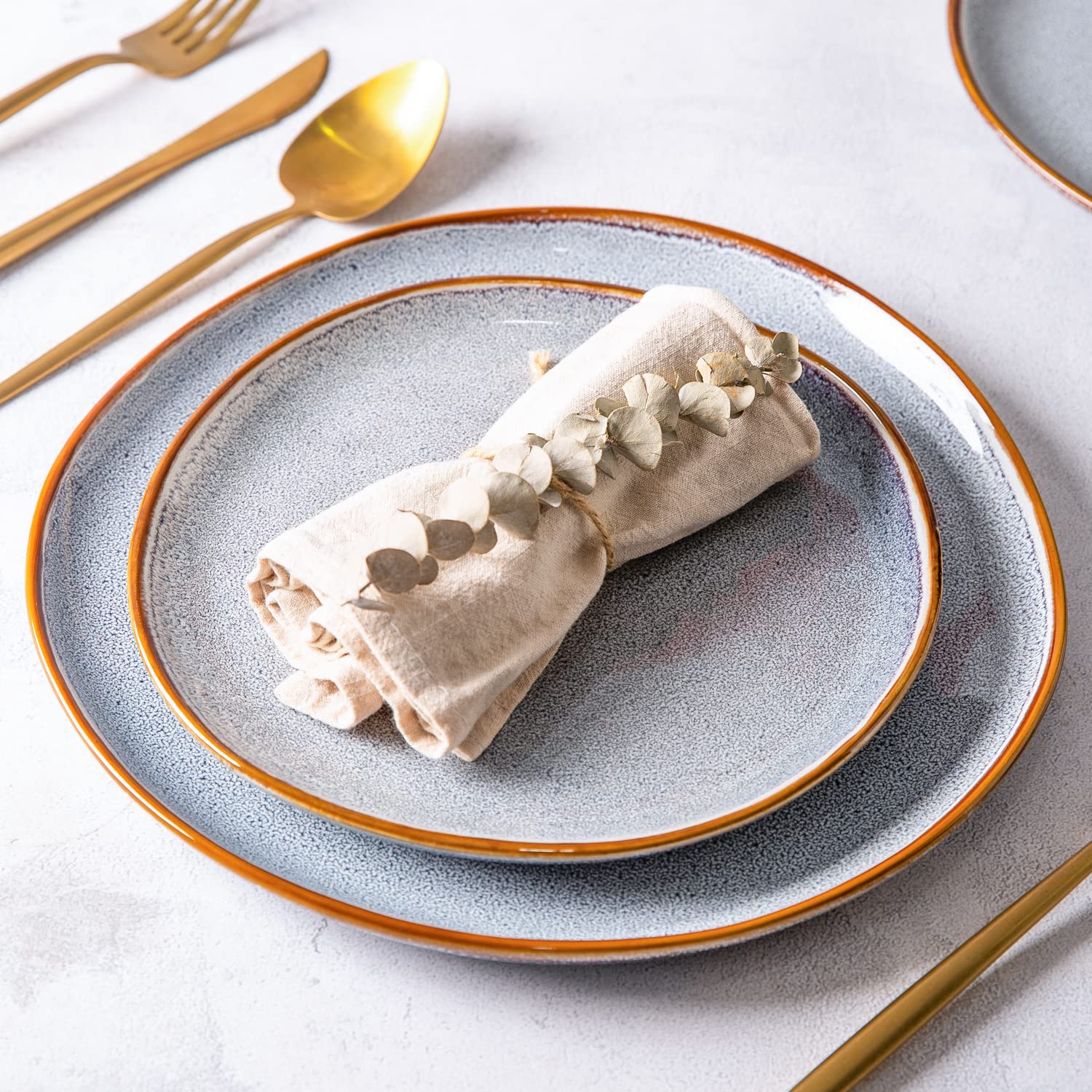 AmorArc 8.5" Ceramic Plates Set of 6 | Handmade Stoneware with Reactive Glaze for Dessert, Salad, Appetizer & Dinner | Microwave/Dishwasher Safe, Scratch Resistant