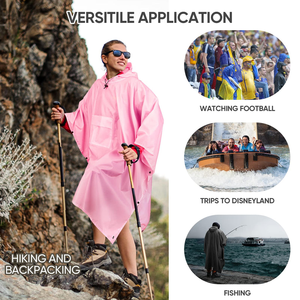 PTEROMY 3-in-1 Hooded Rain Poncho for Adult with Pocket, Waterproof Lightweight Unisex Raincoat for Hiking Camping Emergency