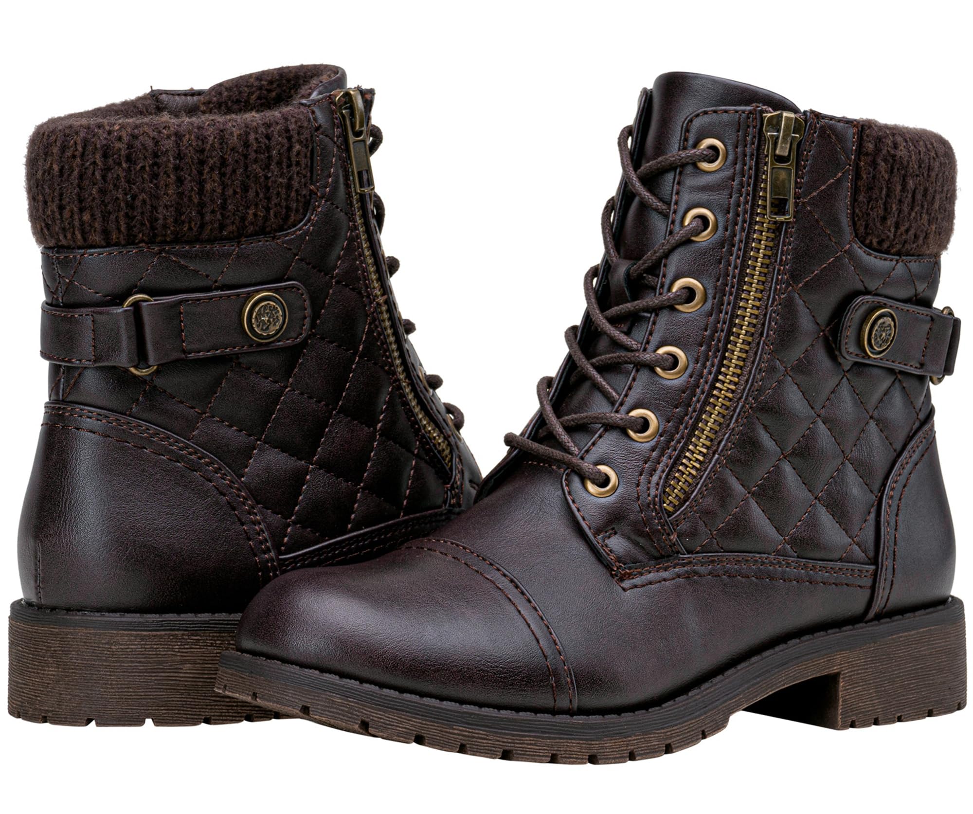Vepose Women's Combat Ankle Boots Lace up Comfortable Short Booties Low Heel