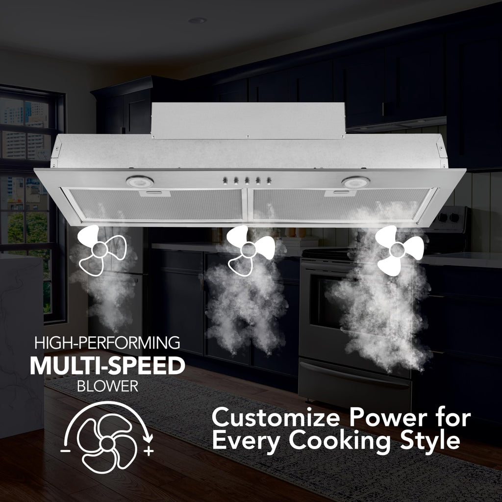 Broan Nu-Tone Broan-NuTone BBN1243SS Custom Built Insert with 2-Speed Exhaust Fan and Light, 300 Max Blower CFM, Stainless Steel, 24-Inch Range Hood Power Pack