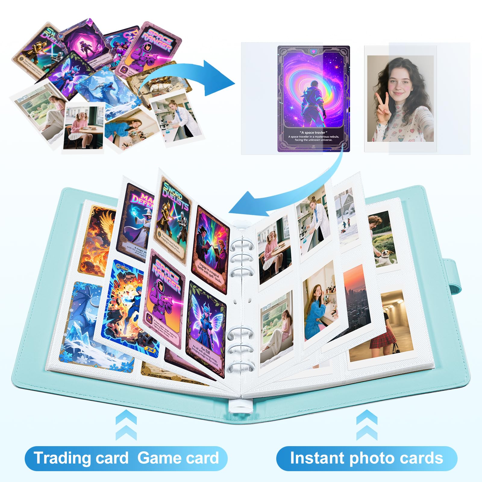 A5 Kpop Photocard Binder with 30 Pack 4-Pocket Card Pages, 6 Ring A5 Binder Card Collector Album with 240 Card Slots,PU Leather Binder Cover with Magnetic Buckle Closure for Organizing Trading Card