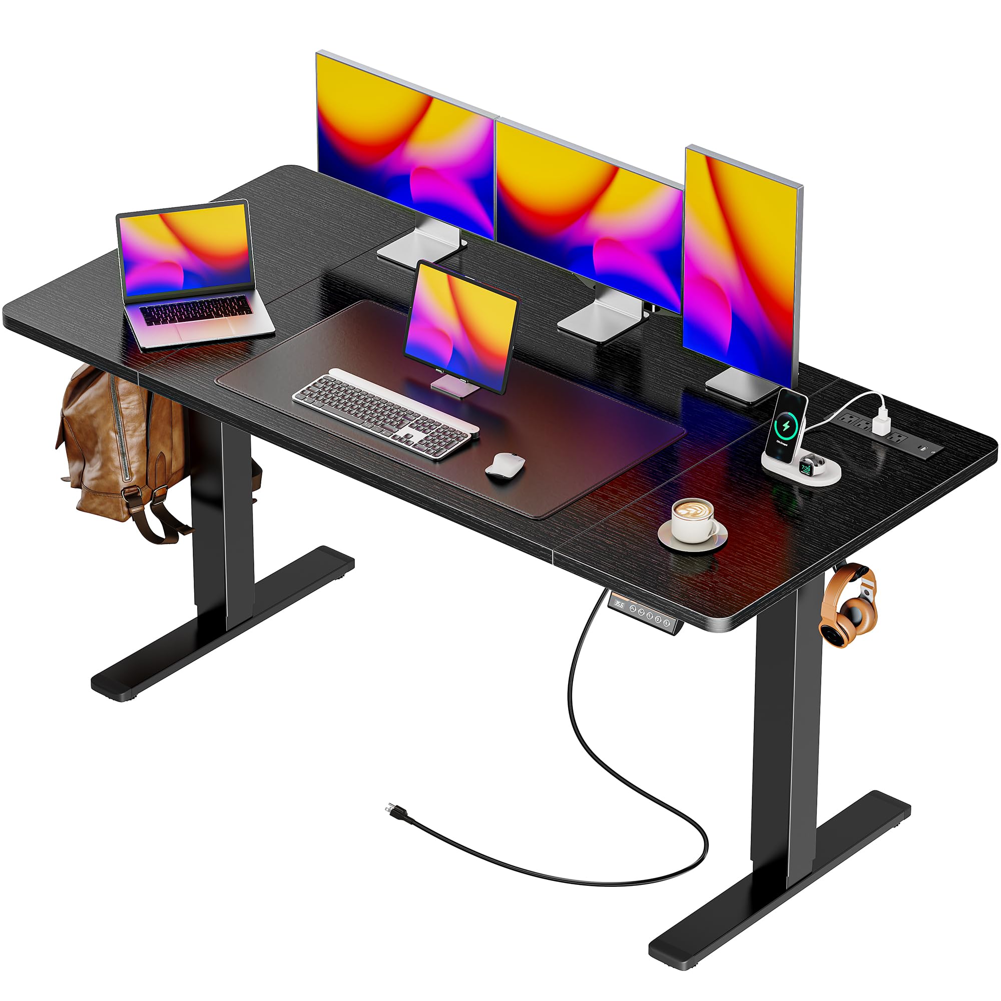 Huuger 48 x 28 Large Electric Standing Desk, Height Adjustable Desk, 27.6" Deep Desktop, Stand up Gaming, 2 Hooks, 3 Preset Heights, for Home Office, Black