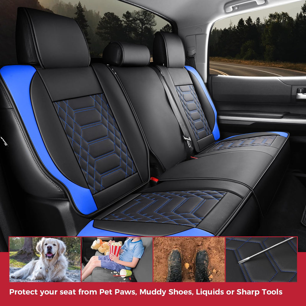 FREESOO Tundra Seat Covers 2007-2013, Fit for Toyota Tundra Crewmax Cab 5 Seats, Custom Truck Seat Covers with Waterproof Faux Leather Black