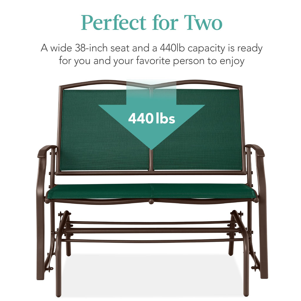 Best Choice Products 2-Person Outdoor Patio Swing Glider Steel Bench Loveseat Rocker for Deck, Porch w/Textilene Fabric, Steel Frame - Black
